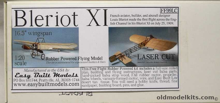 Easy Built Models 1/20 Bleriot XI - 16.5 Inch Wingspan Laser Cut Flying Model, FF99LC plastic model kit
